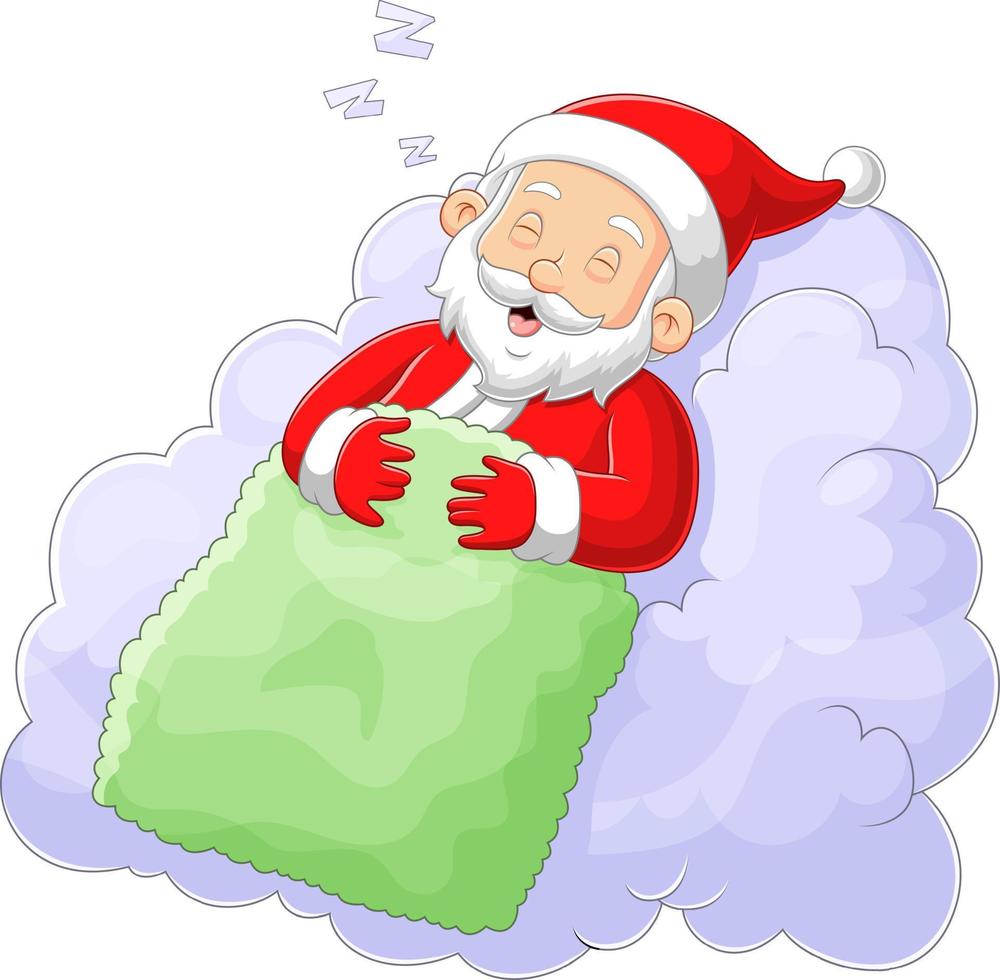 Santa claus sleeping on a white cloud vector