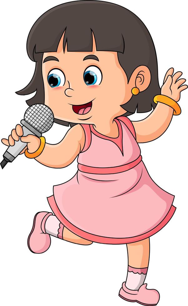 la niña bonita está cantando y moviéndose lindamente mientras baila vector