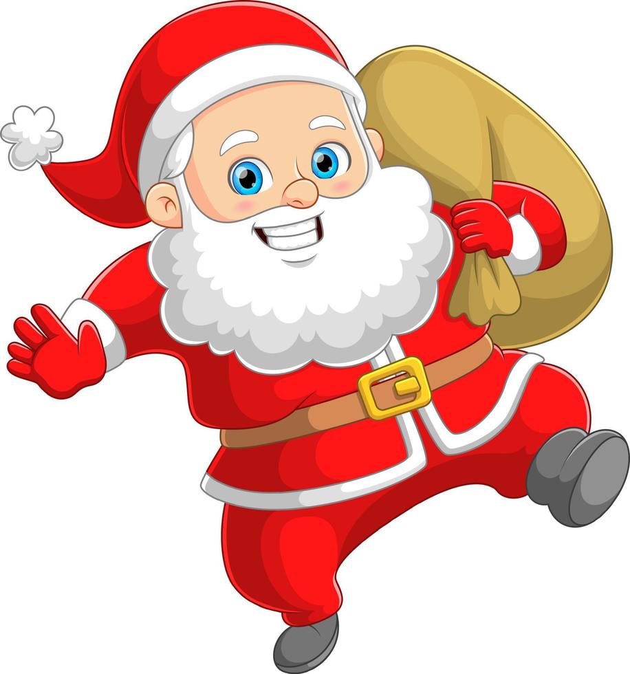 The cute Santa claus is dancing and excited for sending the christmas gift vector