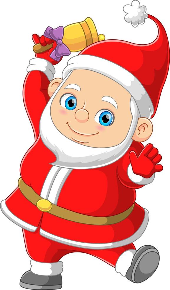 The santa claus is dancing and ringing the bell in the christmas night vector