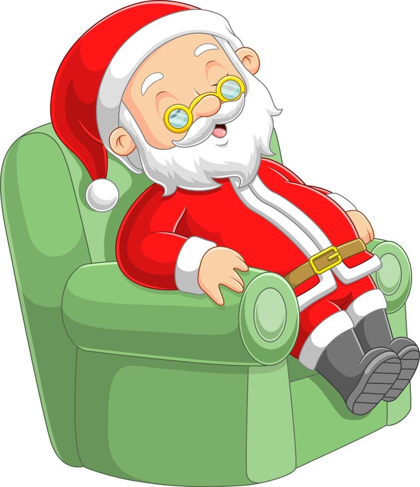 The old Santa claus is sitting and sleeping on the big comfortable sofa vector
