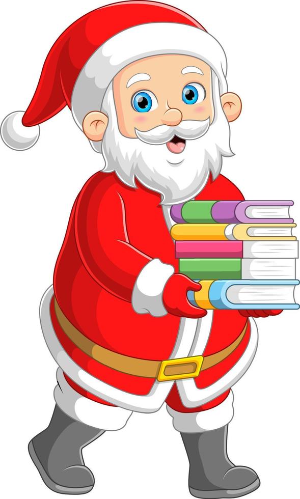 Santa Claus carrying many books vector