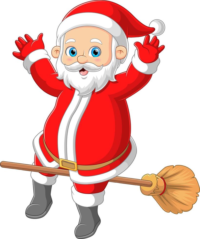 Santa claus flying on magic broom vector