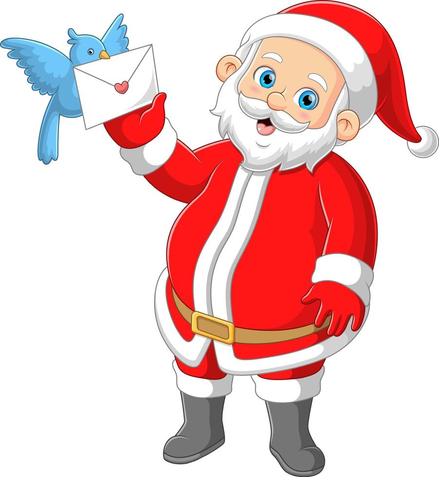 Santa claus and a magic dove holding a letter vector