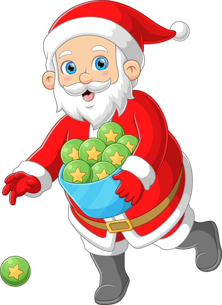 santa claus con muchas bombillas para decorar el árbol de navidad vector