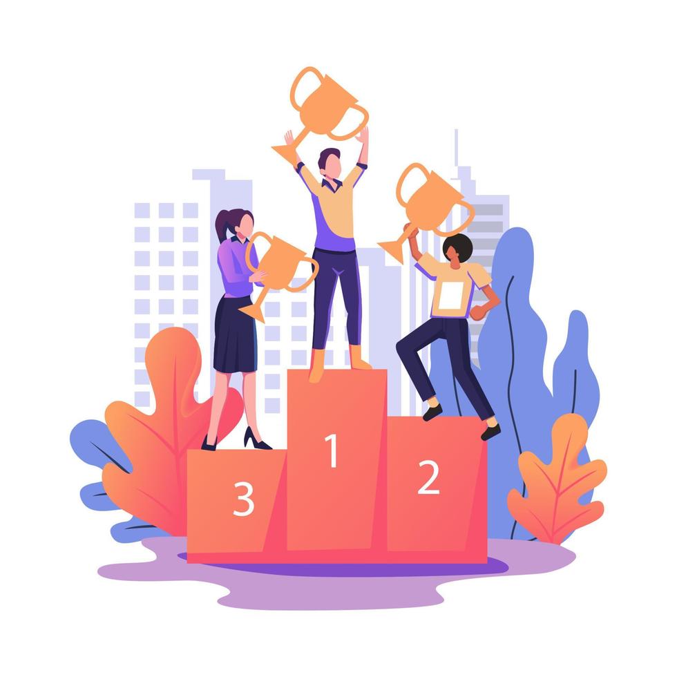 People stand on the podium first second and third place best score vector