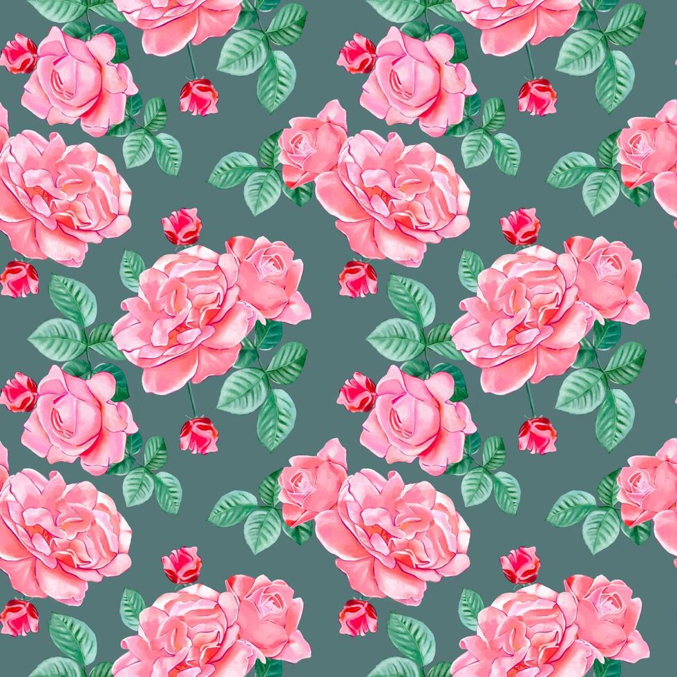 Seamless pattern with  roses and leaves vector