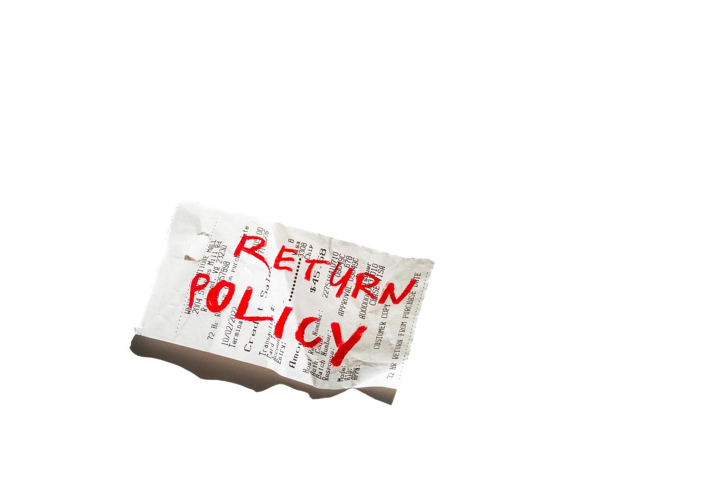 Return policy receipt concept photo