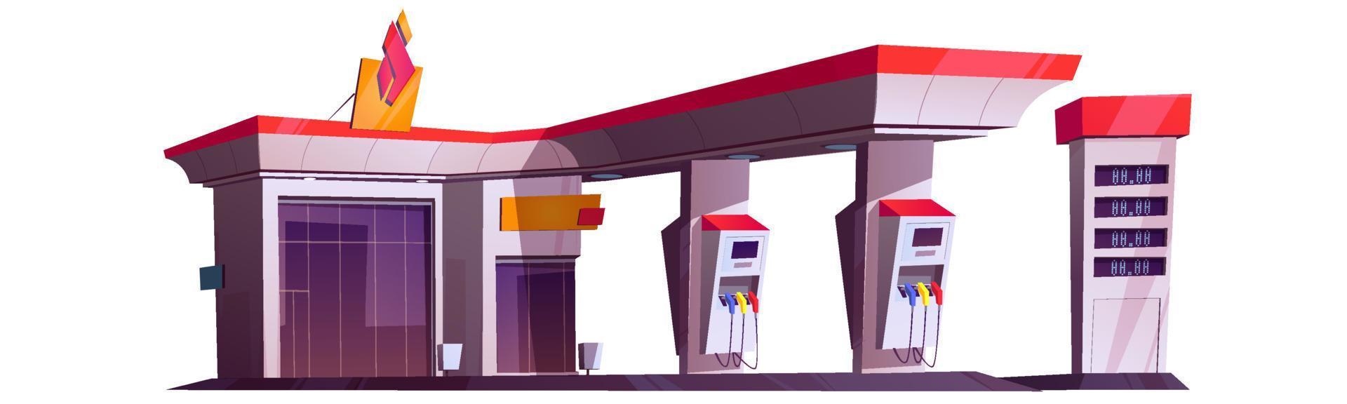 Gas station with oil pump and market vector