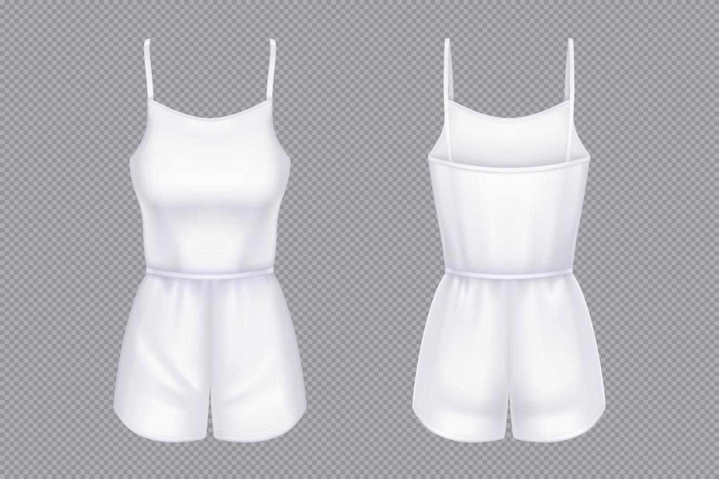 Woman white jumpsuit with shorts mockup vector