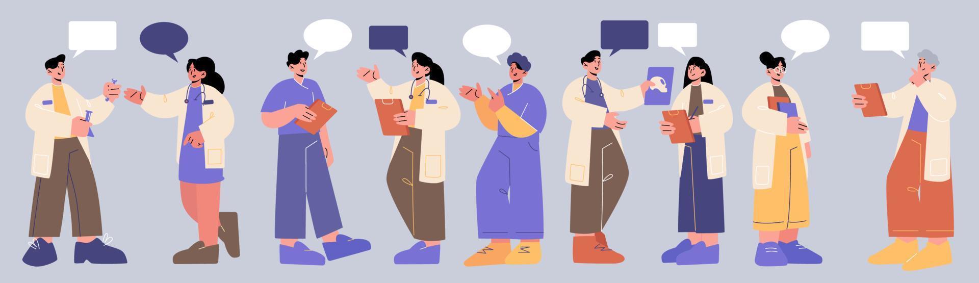 Doctors with speech bubbles, medical staff advice vector