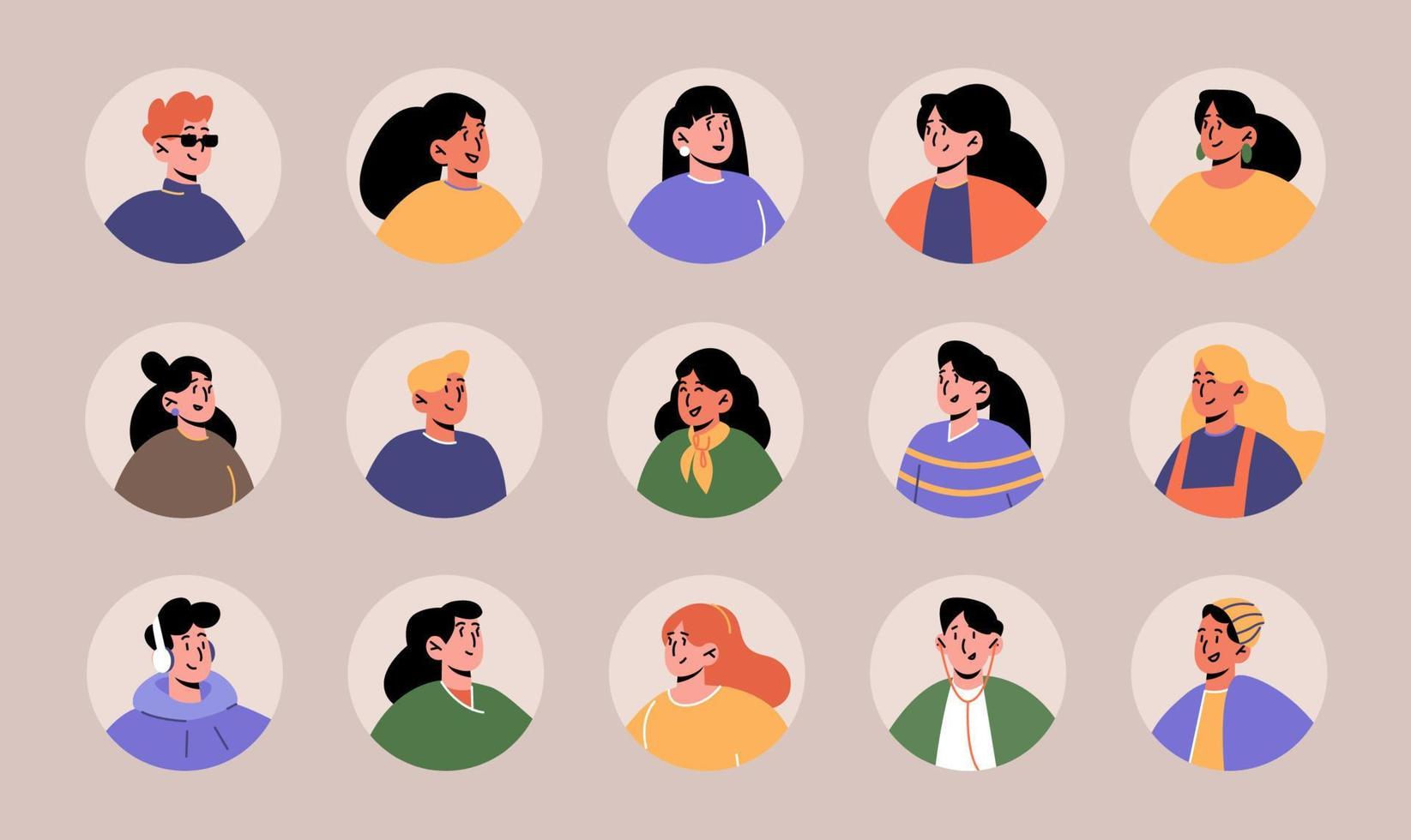 Set people avatars male or female characters faces vector