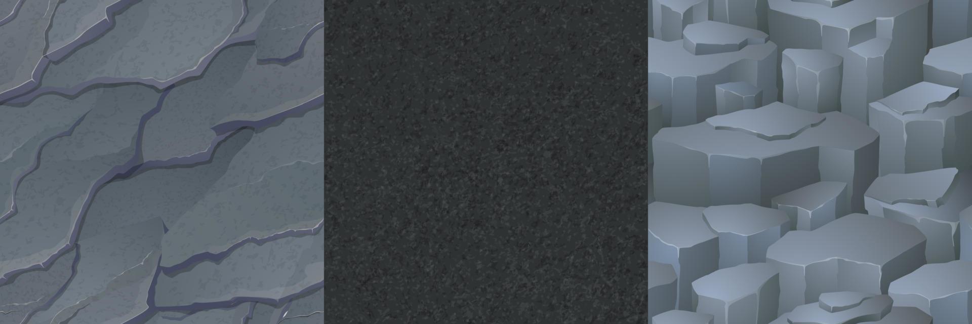 Textures of stone ground, grey rocks and asphalt vector