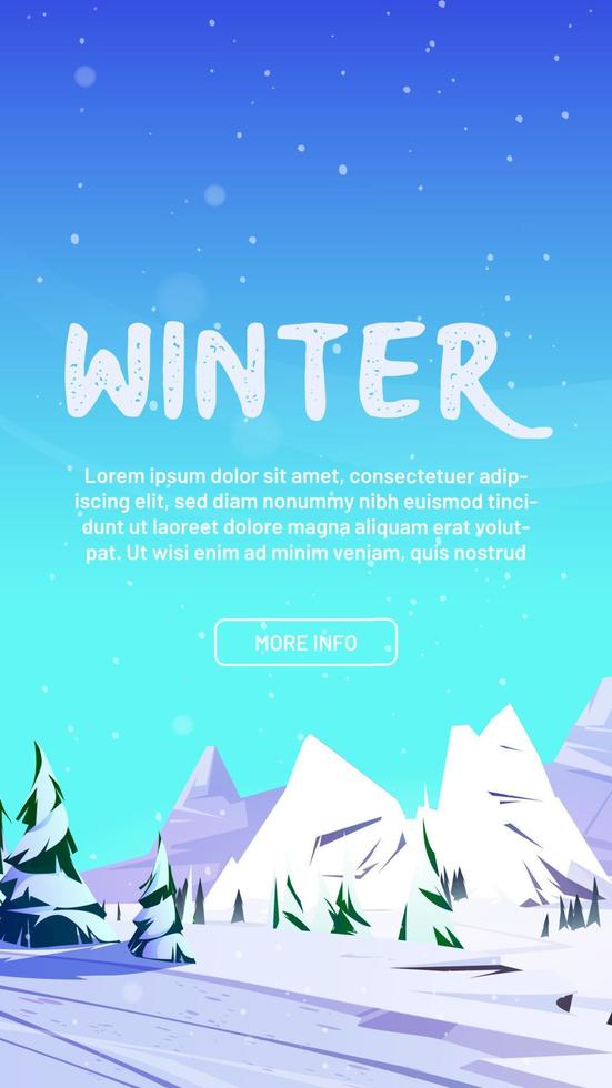 Web banner with winter mountains, northern nature vector