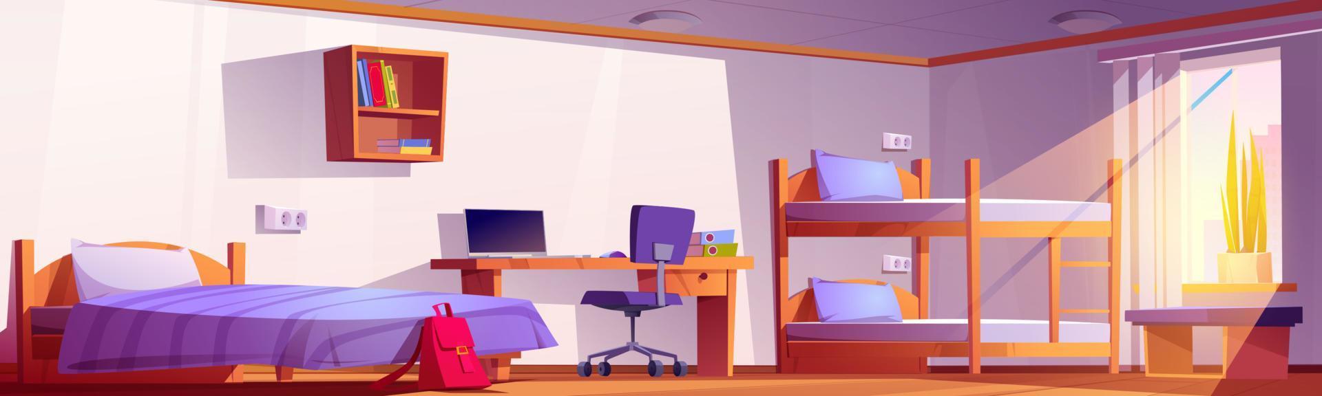 Student dormitory or hostel room with bunk and bed vector