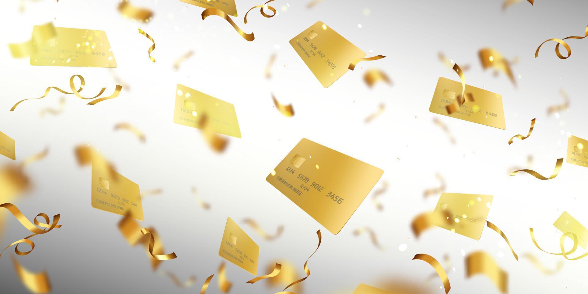 Abstract background gold credit cards and confetti vector