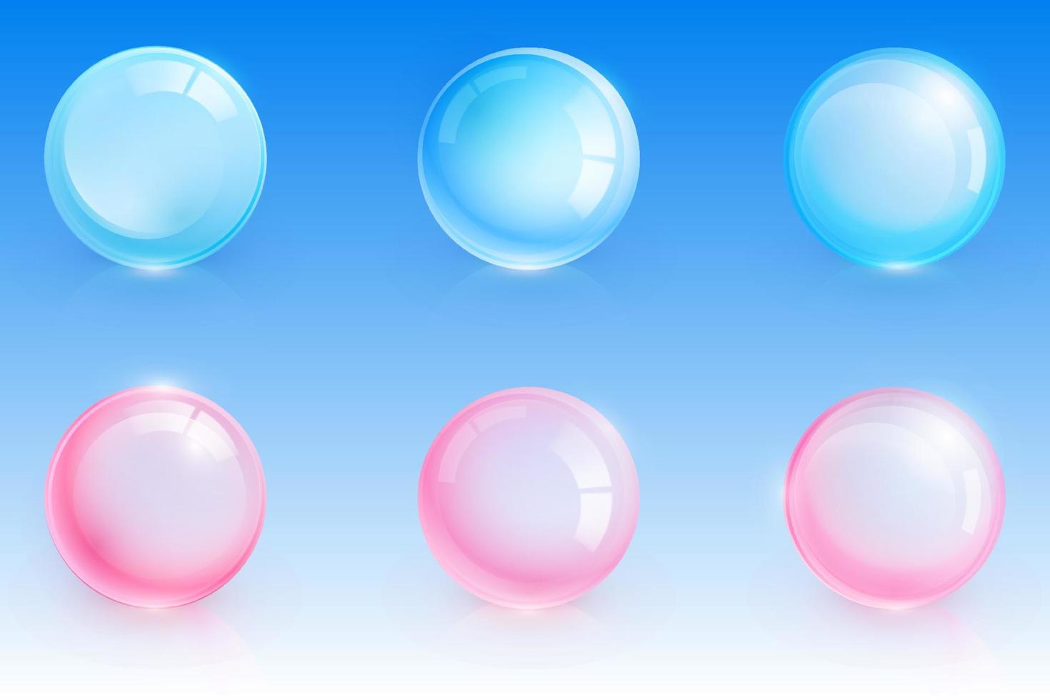 Shiny glass spheres, transparent crystal balls vector