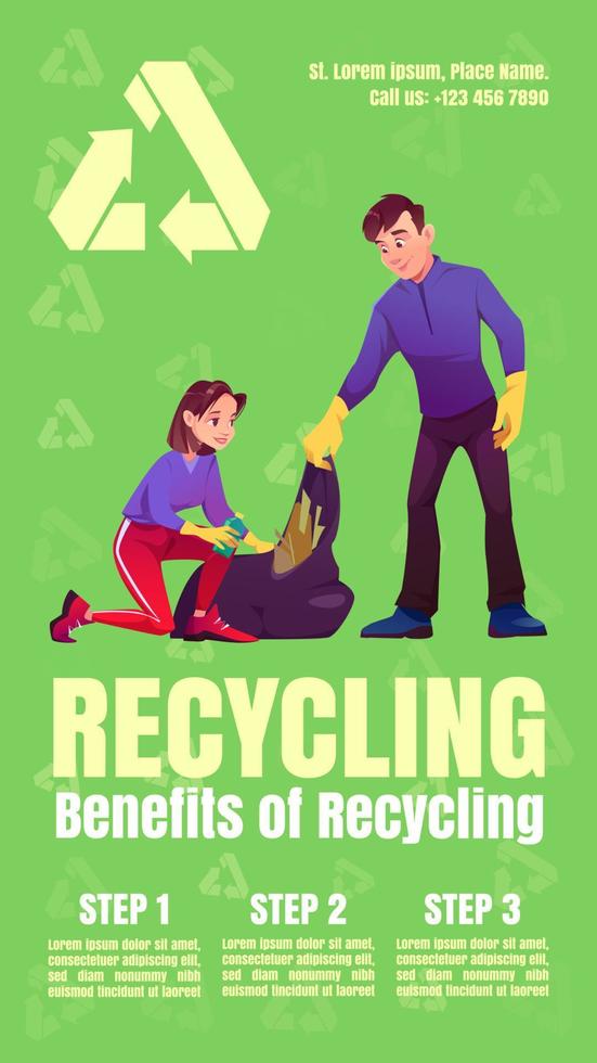 Benefits of recycling infographics poster, ecology vector