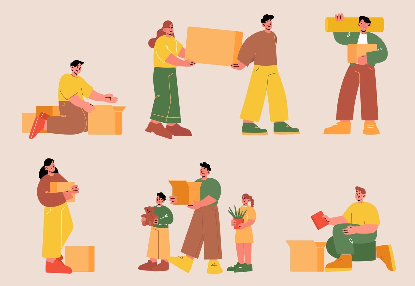 Family move to new house and packing boxes vector