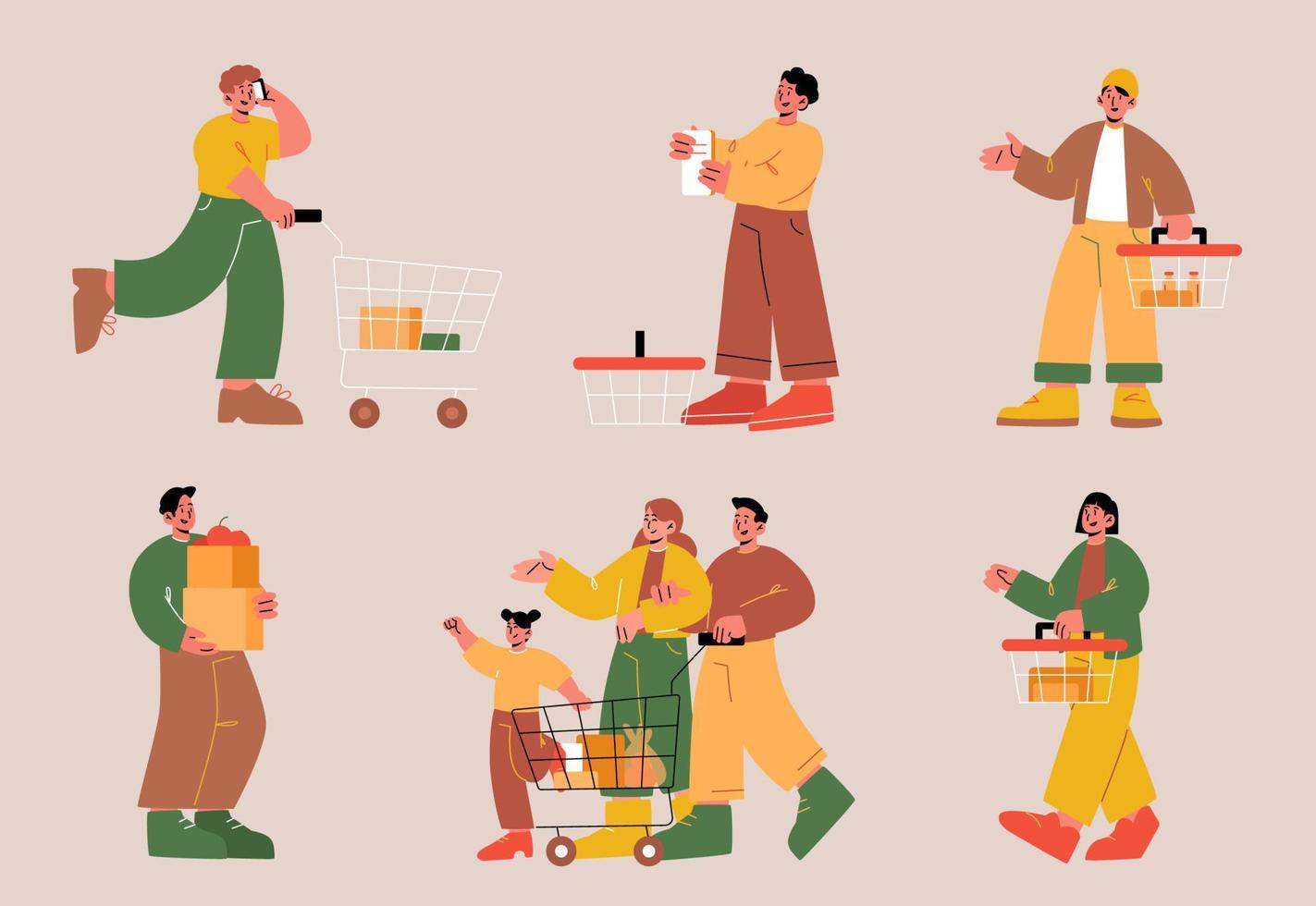 People in supermarket or grocery visitors in store vector