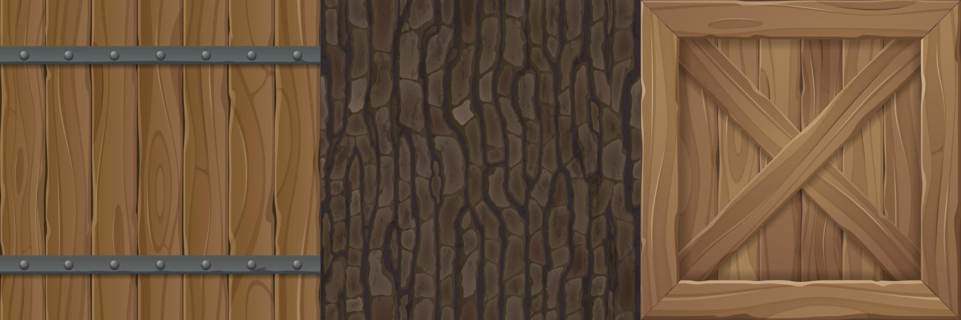 Wooden textures for game wood barrel, fence planks vector