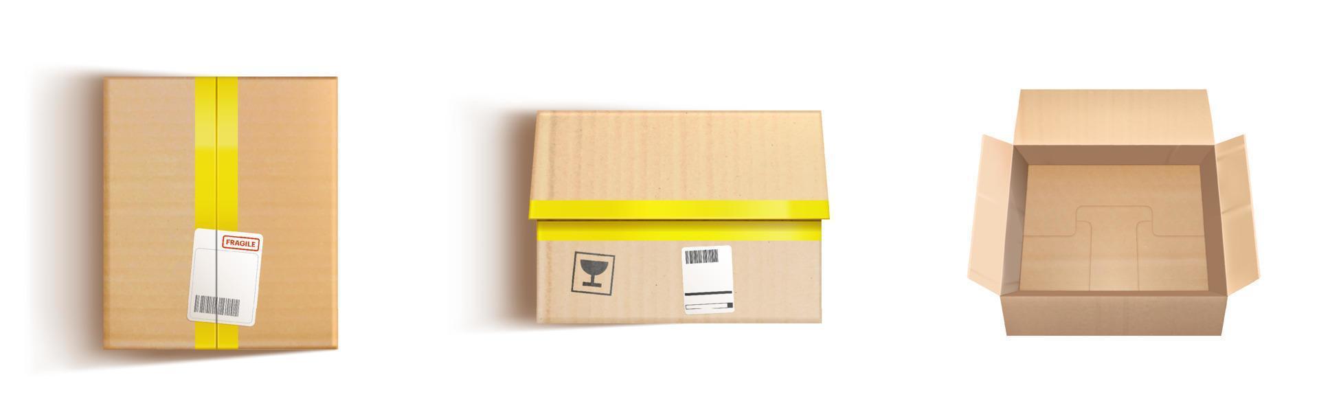 Empty cardboard boxes, brown carton package vector