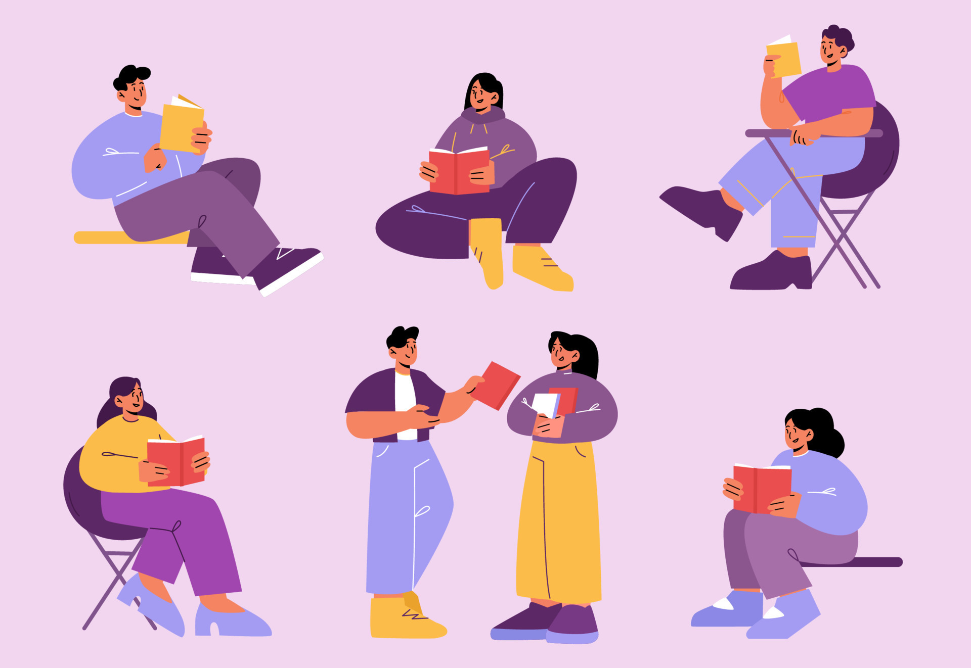 Young People Students Reading Books 13961863 Vector Art At Vecteezy