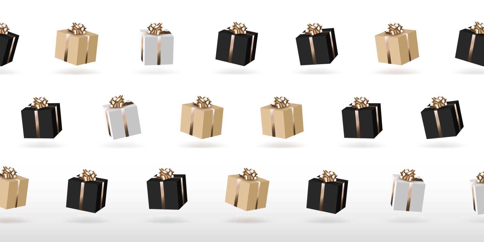 Background with gift boxes with gold ribbon vector