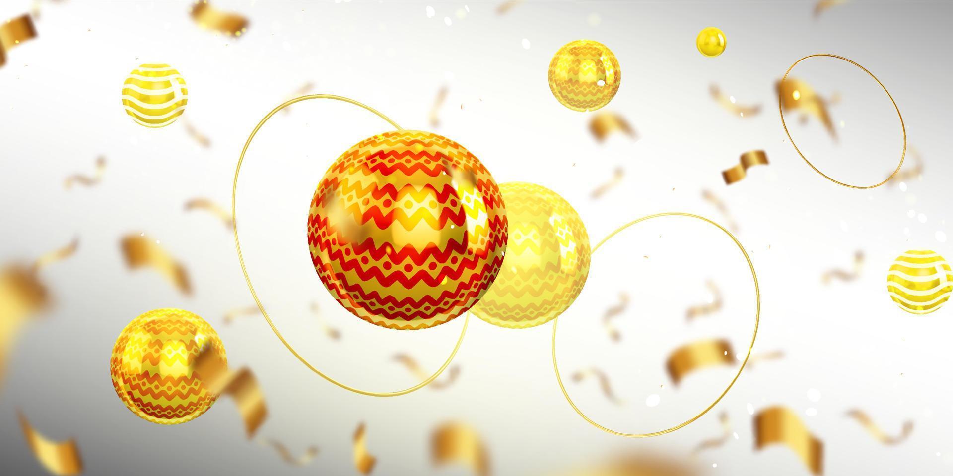 Abstract background with 3d balls, gold confetti vector