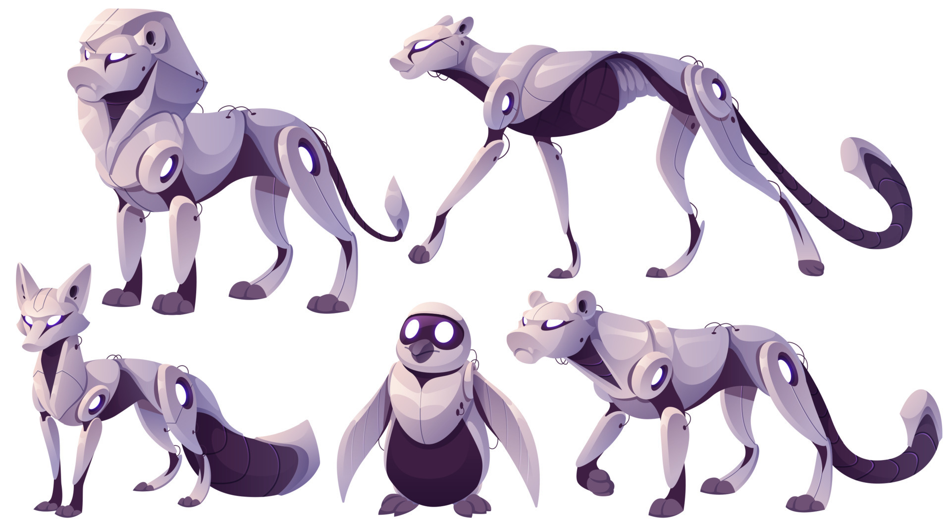 Robot animals panther, lion, fox, penguin, cheetah 13961880 Vector Art at Vecteezy Robot animals panther, lion, fox, penguin, cheetah 13961880 Vector Art at Vecteezy