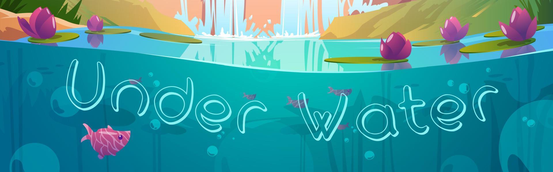 Under water background, cartoon banner with pond vector