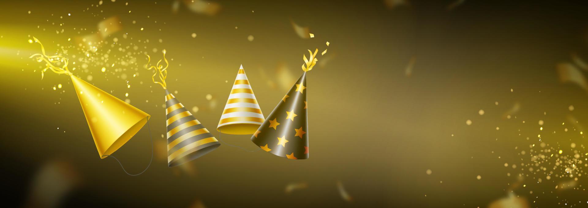 Holiday background with golden party hats vector