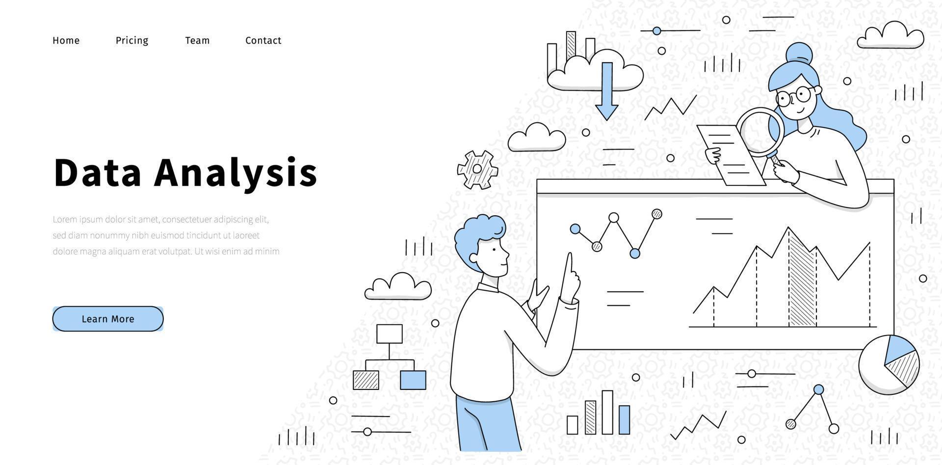 página de inicio del doodle de análisis de datos, riesgos comerciales vector