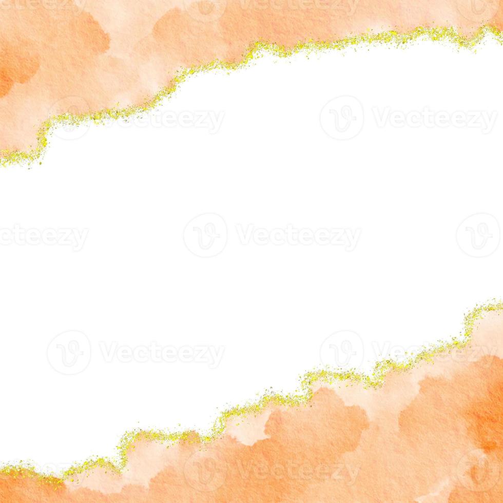 Orange Paper Gradient Watercolor Alcohol Ink Border With Gold Glitter Dust Confetti Square Background photo