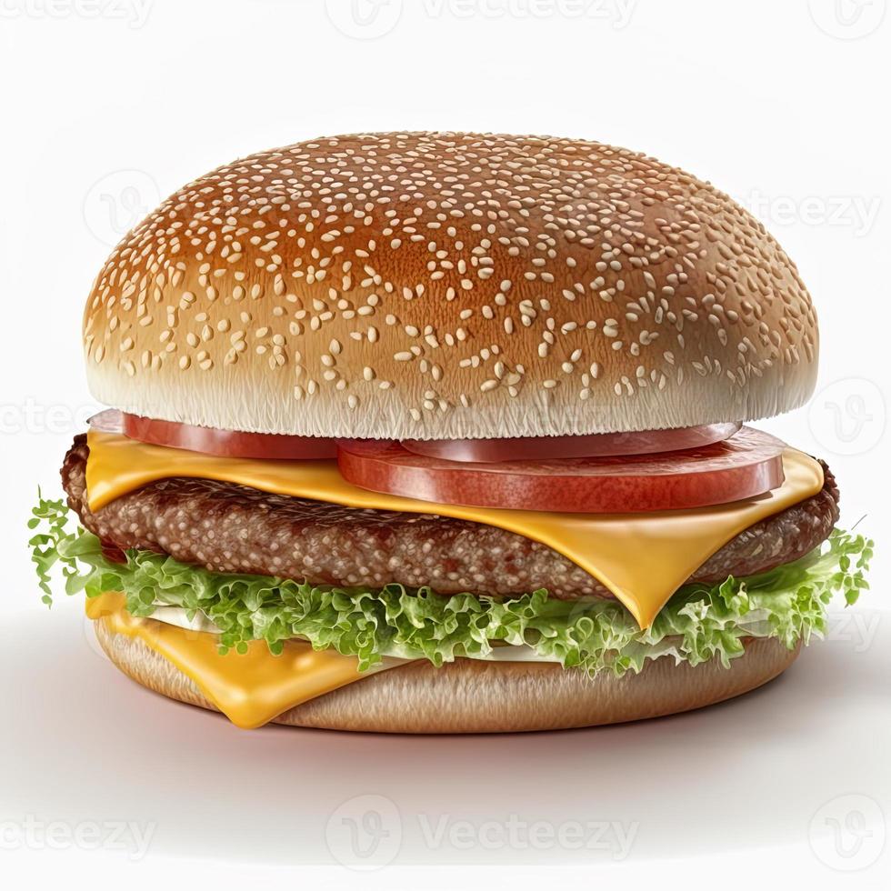 hamburguesa con queso sobre fondo blanco aislado foto