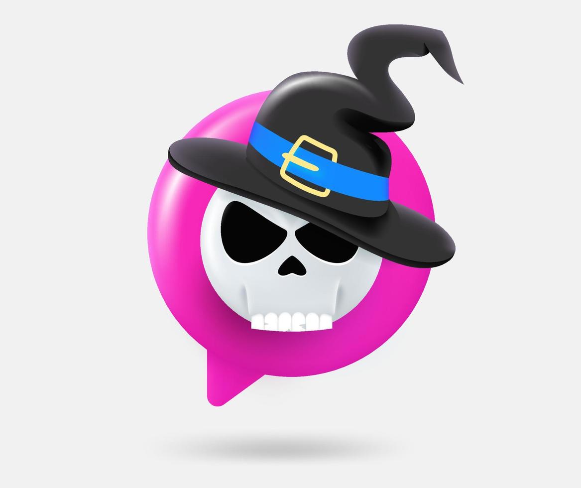 nube de habla con emoji de calavera de Halloween. ilustración aislada de vector 3d