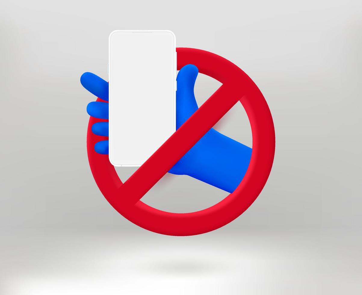 Dont use mobile phone concept. 3d vector illustratio