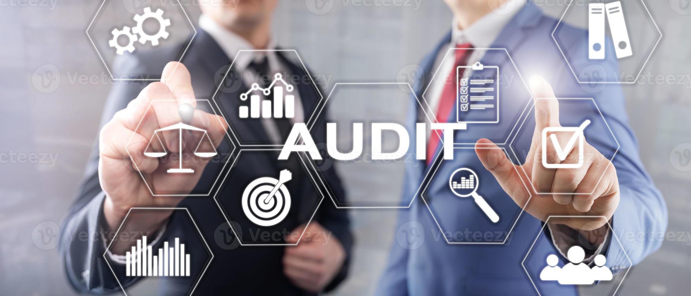 Audit business and finance concept. nalysis Annual Financial Statements, Analyze return on investment. Mixed media abstract background. photo