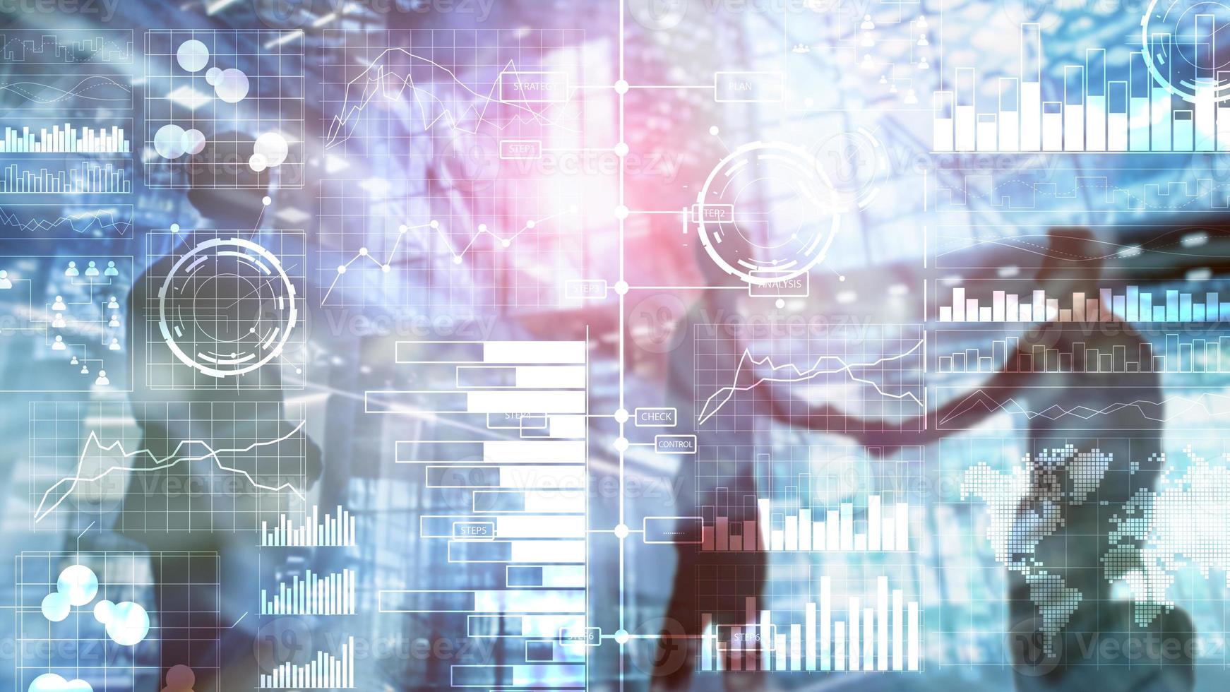 Business intelligence. Diagram, Graph, Stock Trading, Investment dashboard, transparent blurred background. photo