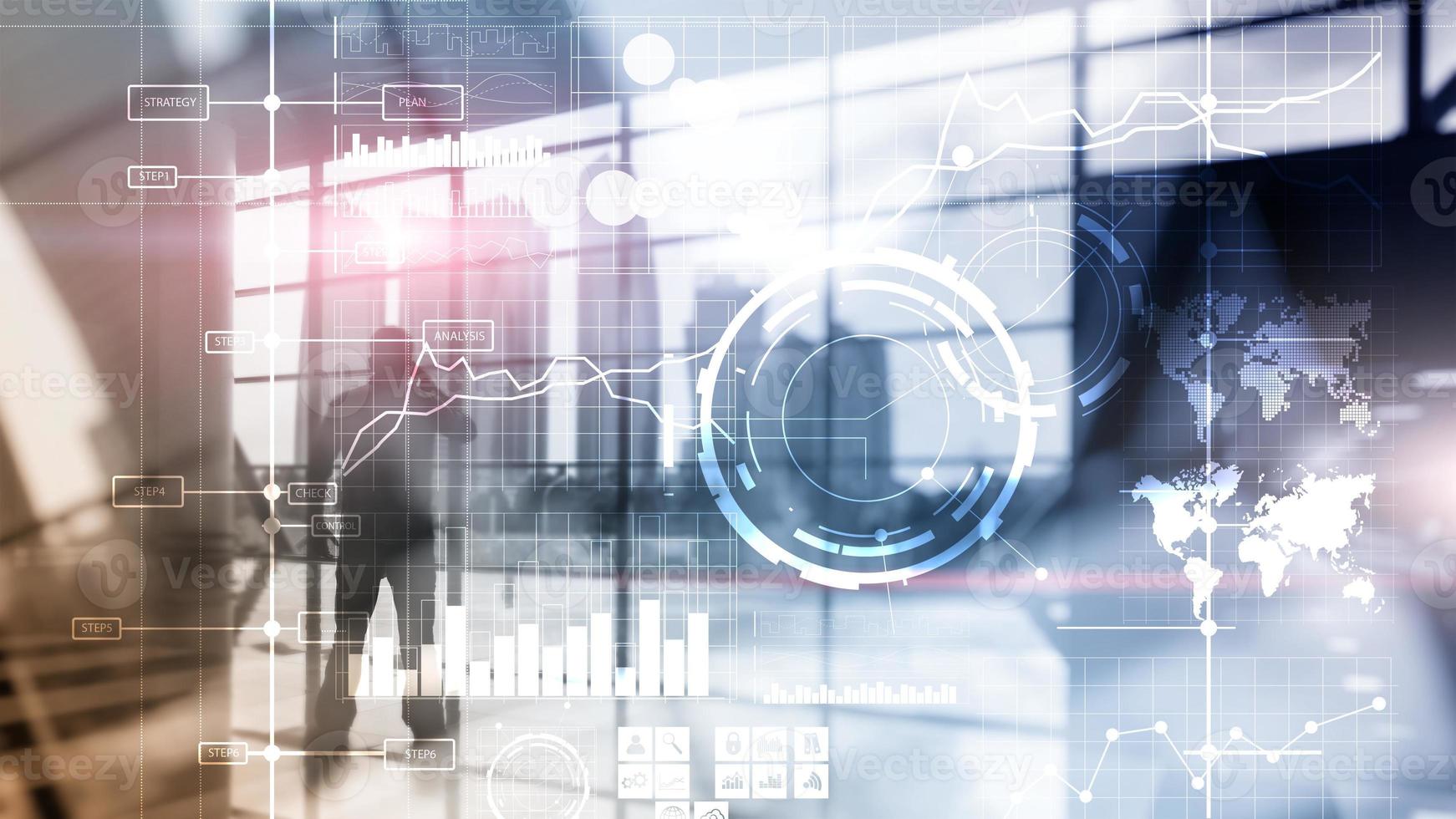 Business intelligence BI Key performance indicator KPI Analysis dashboard transparent blurred background photo