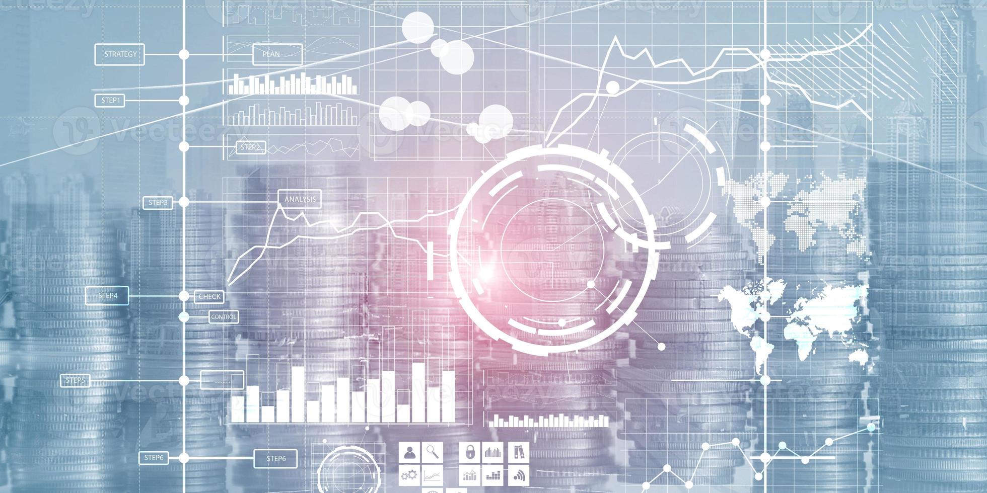 Mostrar tablero de inteligencia de interfaz y gráficos. indicadores clave de desempeño financiero. foto