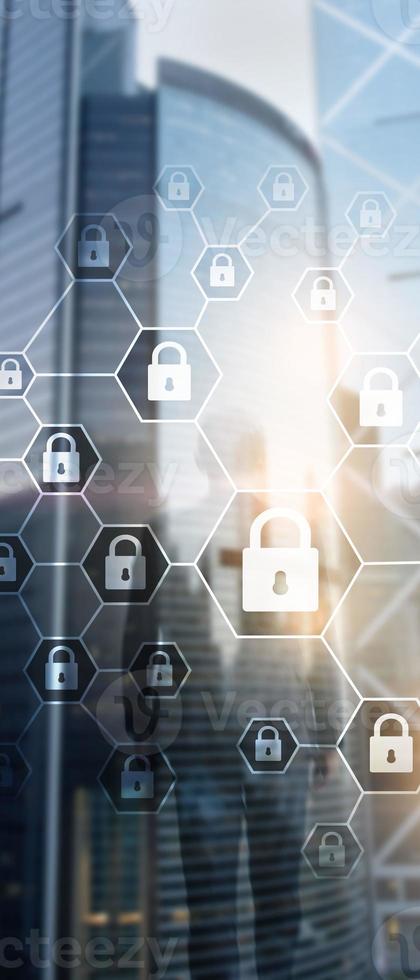 Vertical Panorama Banner. Cybersecurity, Information privacy, data protection, virus and spyware defense. photo