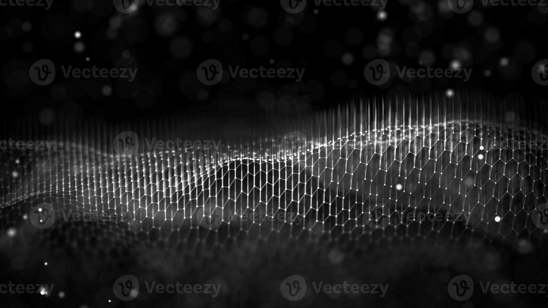 Network connection concept black background illustration. Futuristic hexagon perspective wide angle lanscape. Futuristic honeycomb concept. 3d landscape. Big data digital background. photo