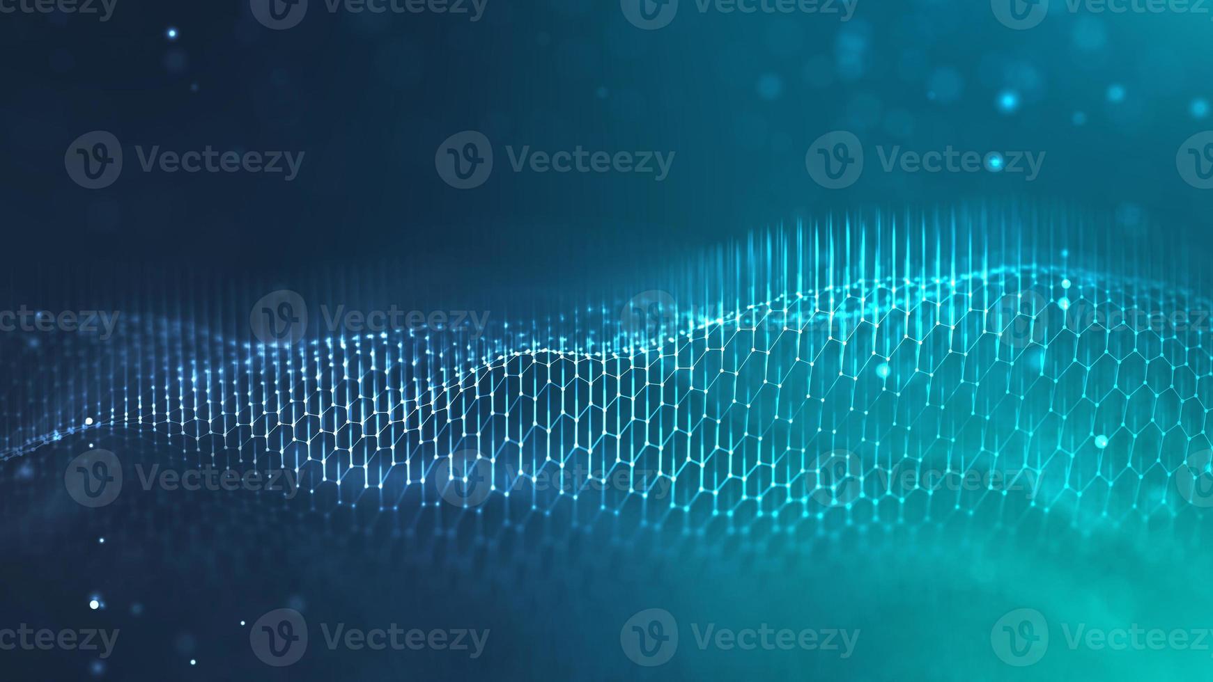 Network connection concept black background illustration. Futuristic hexagon perspective wide angle lanscape. Futuristic honeycomb concept. 3d landscape. Big data digital background. photo