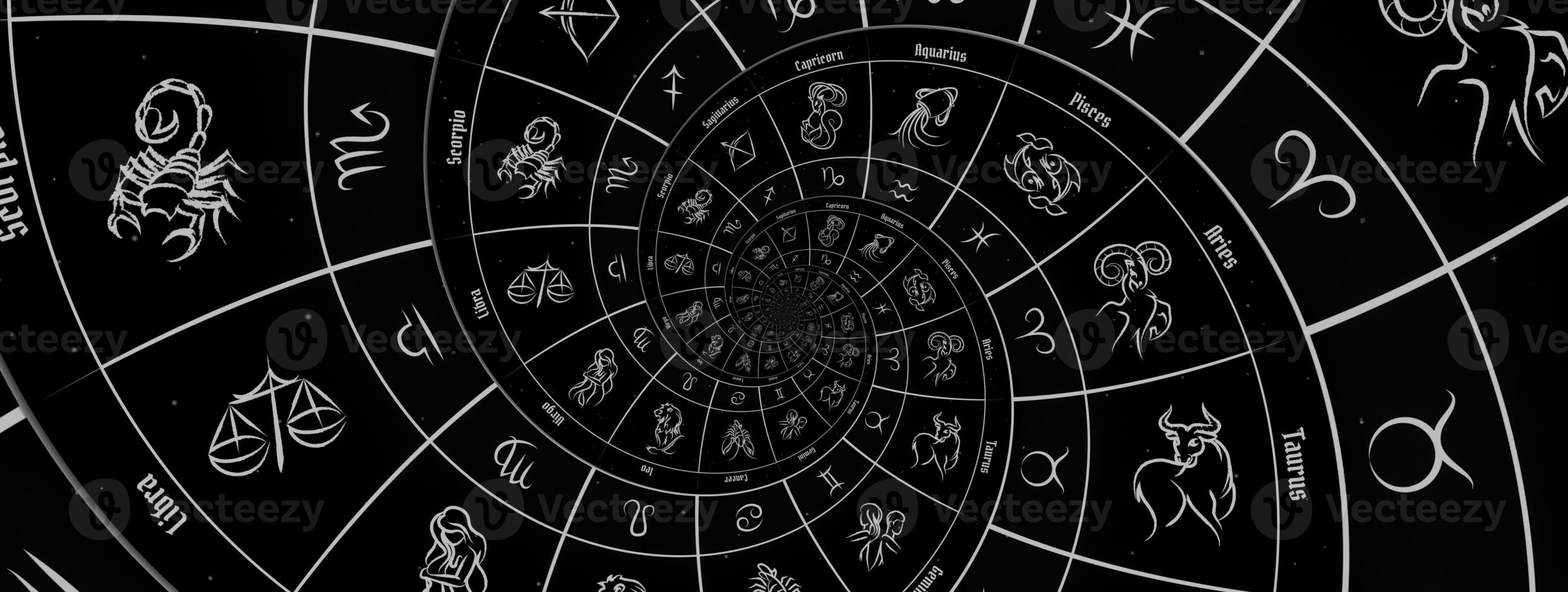 Astrological background with zodiac signs and symbol. photo