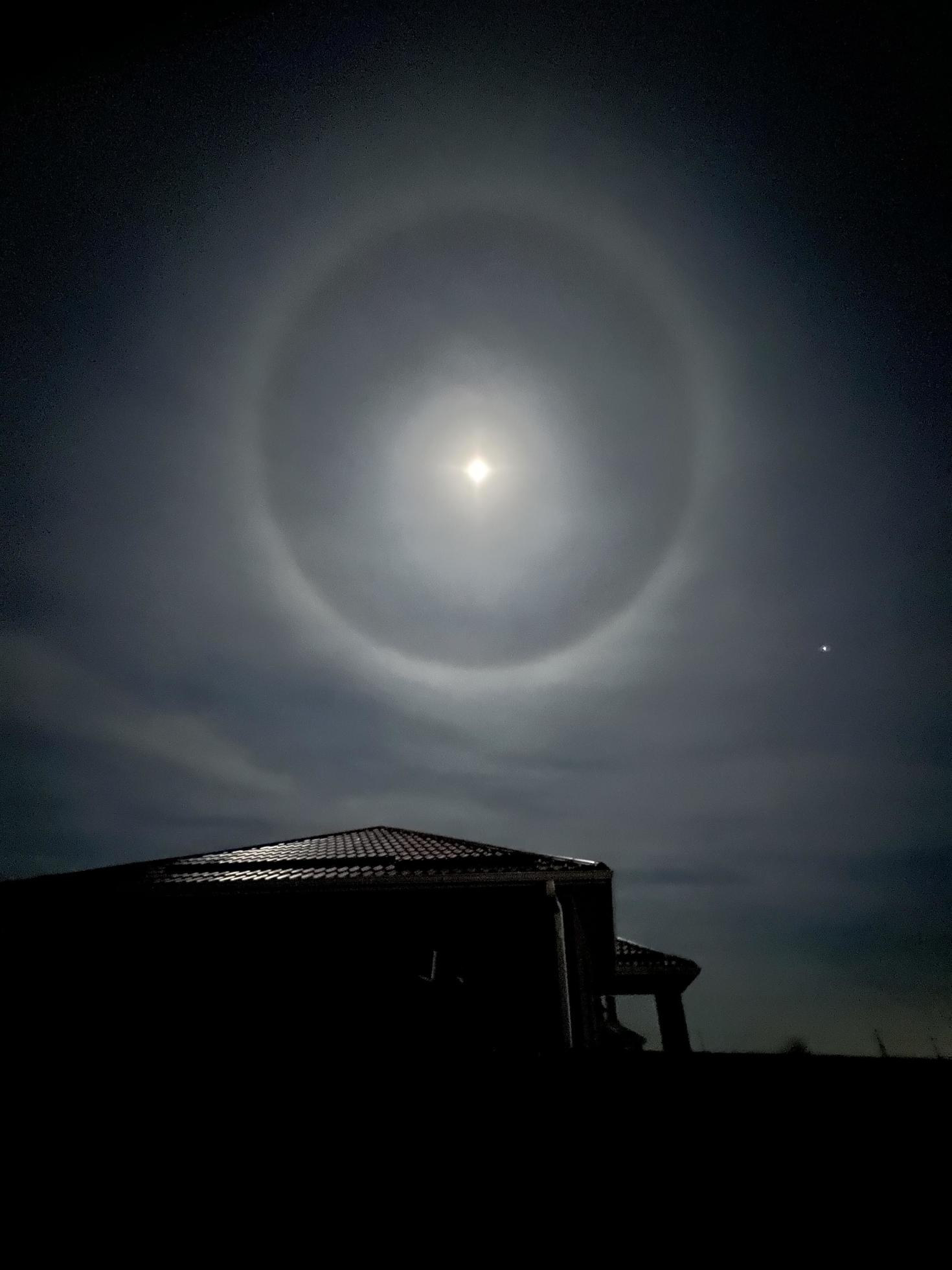 moon halo. sky ring night. optical phenomenon light reflection ring