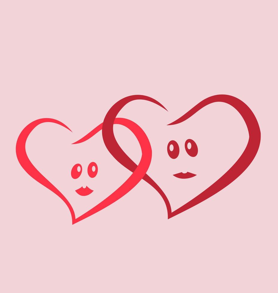 two love hearts together pink style vector