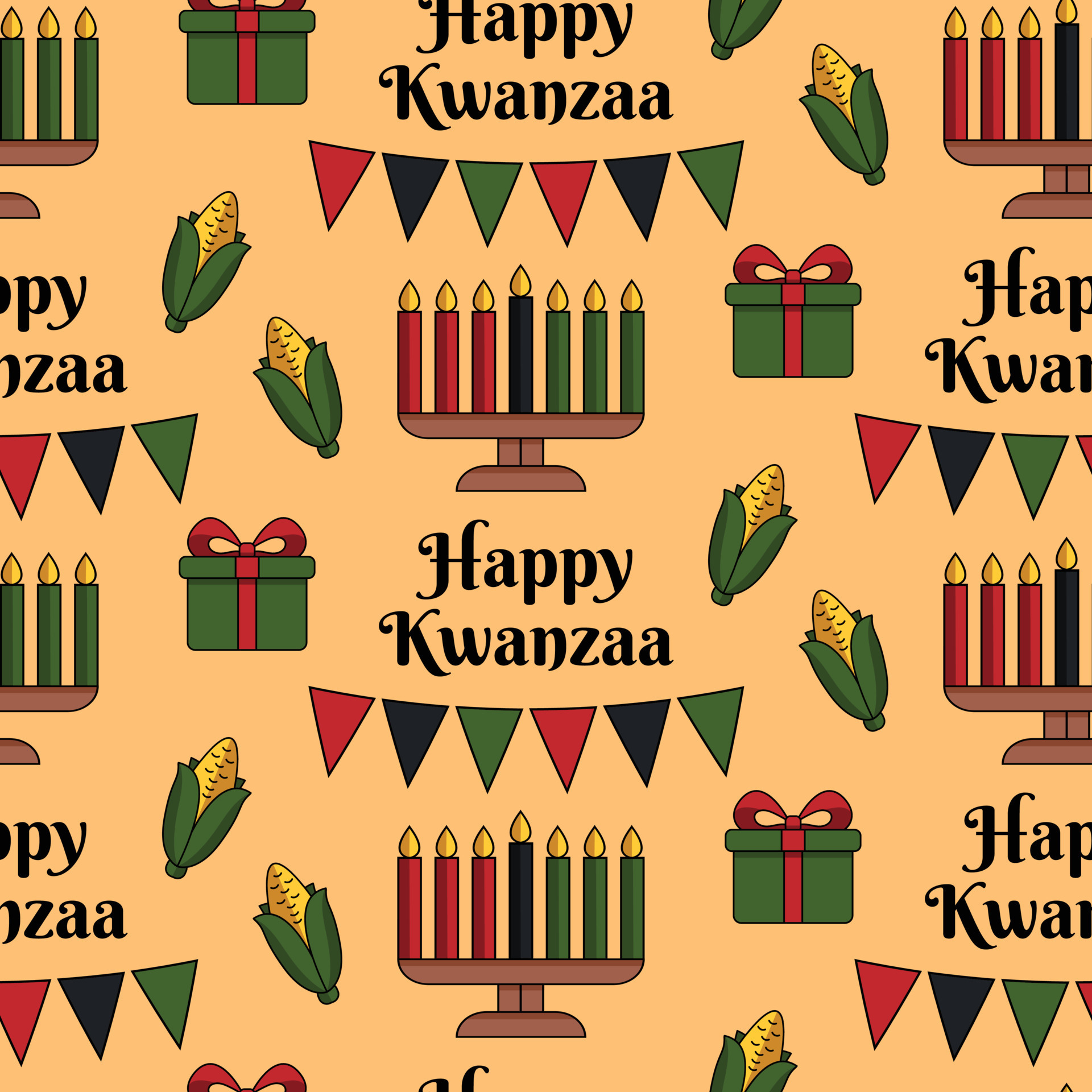 Happy Kwanzaa seamless pattern background in Modern flat style with