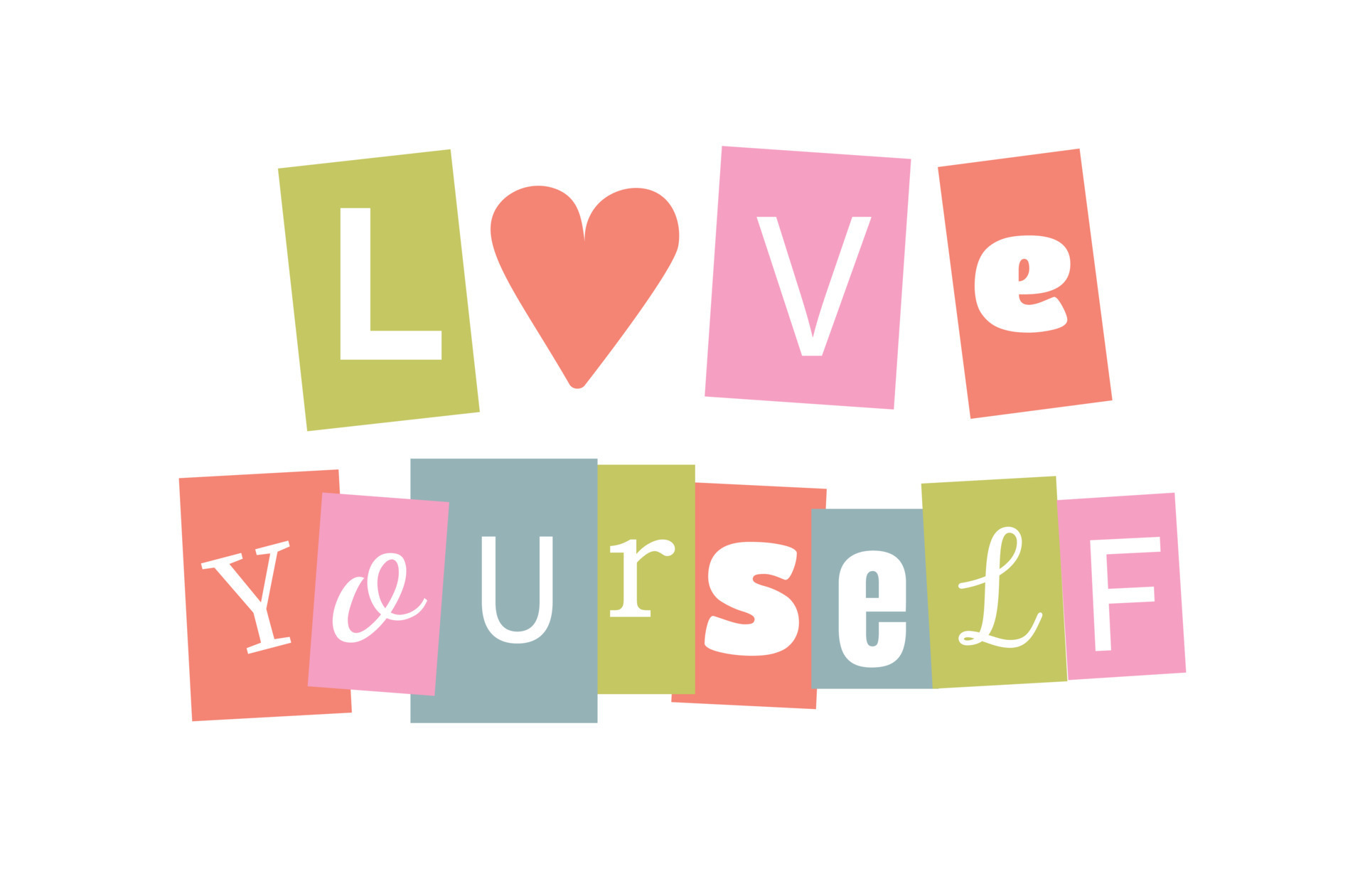 Self Love. Cute pastel typography, paper cut different letters. Magazine cutouts vector