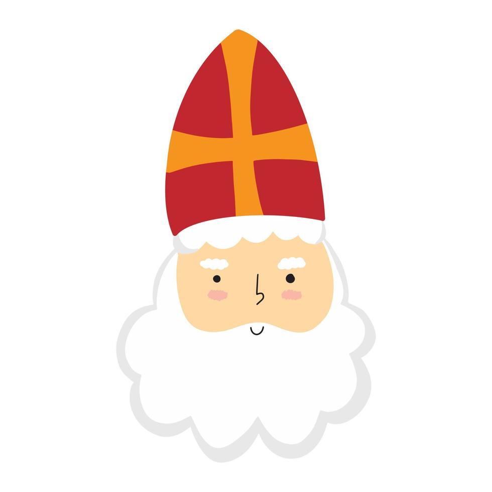 San Nicolás o Sinterklaas lindo retrato de garabatos. ilustración vectorial de la cabeza de st nick con sombrero aislado sobre fondo blanco. niños navidad personaje anciano obispo vector